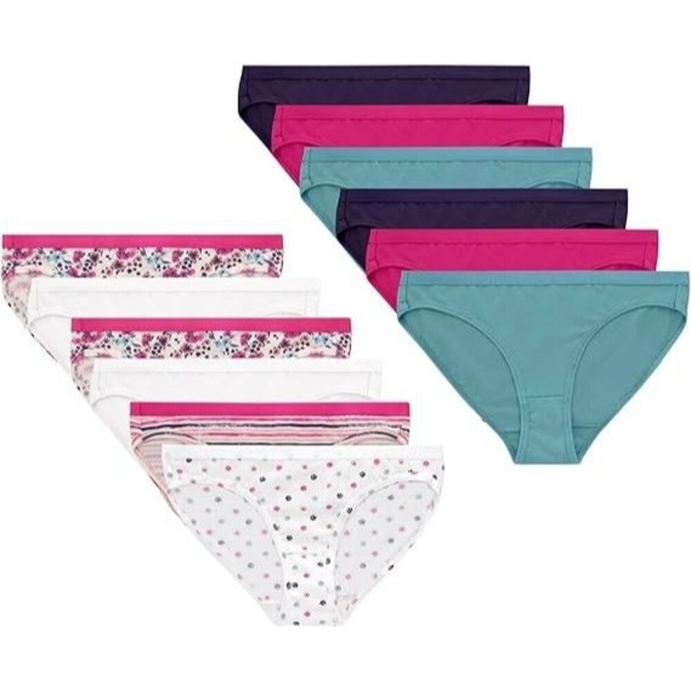 12-Pack Hanes Girls' Underwear Size 6 Stretch Purple Blue Pink Floral Stripe Dot